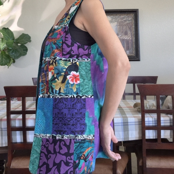 Vtg. Parrot head floral Vest Sz Medium - Picture 3 of 16